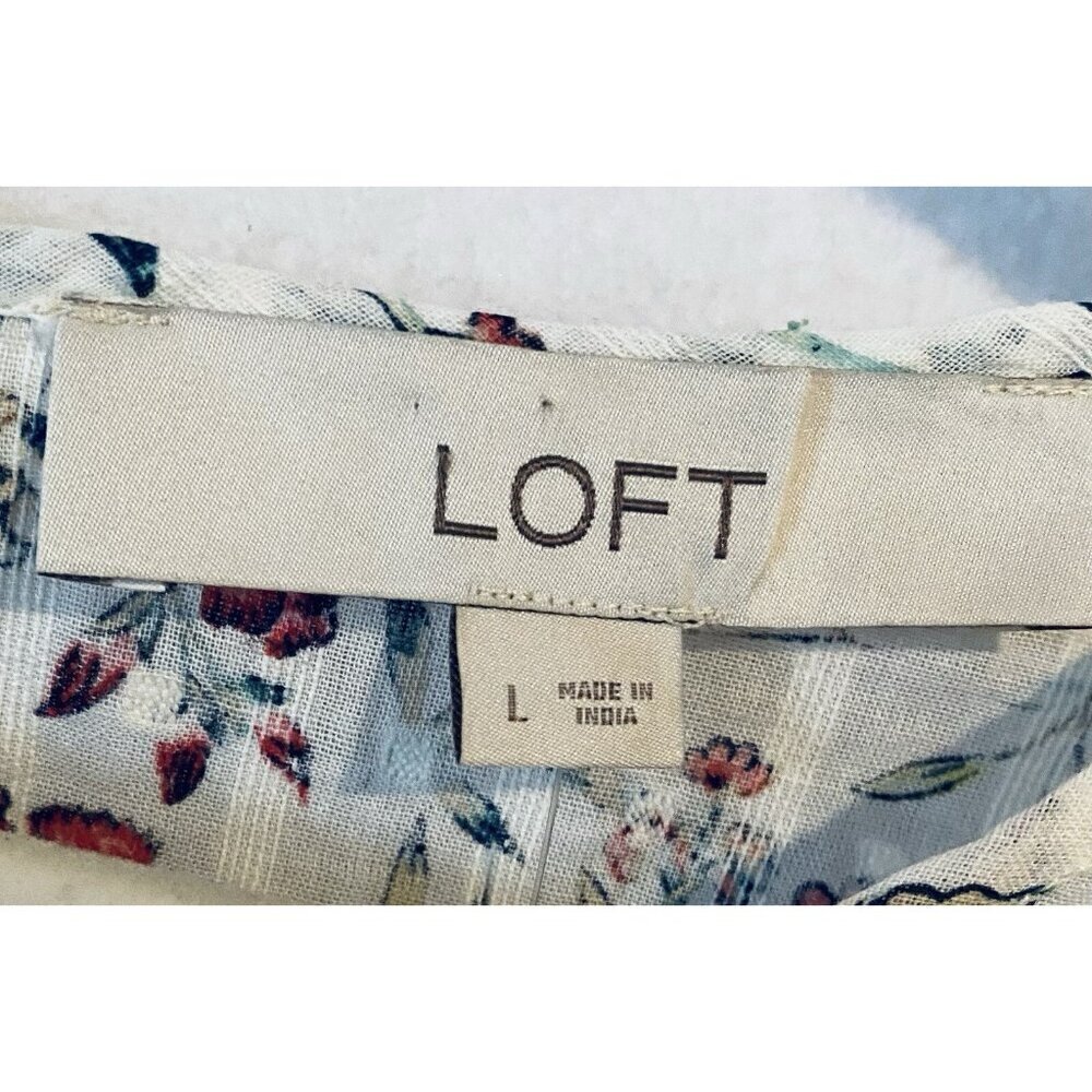 LOFT Top Womens Large Floral Ruffle Swiss Dot Prairie Cottagecore Romantic - Picture 8 of 10